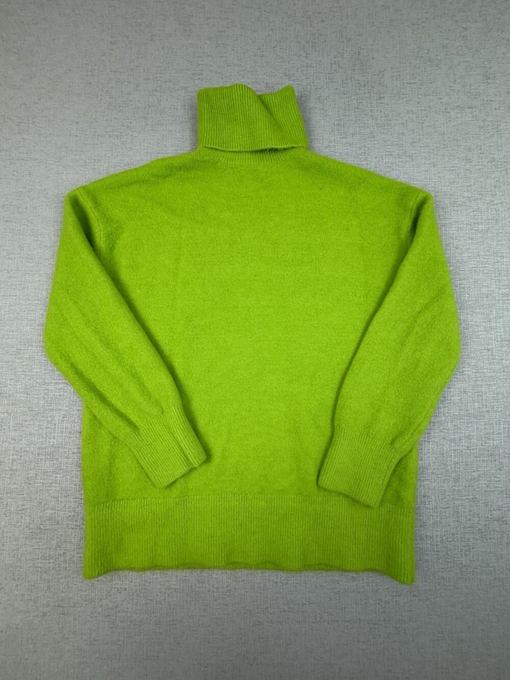 Zara Women’s Small Neon Lime Green Turtleneck Sweater Wool Blend Oversized